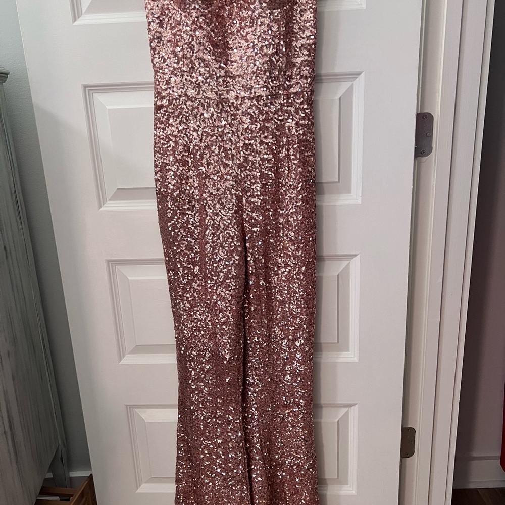 Elegant Pink Sequin Jumpsuit
